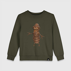 Свитшот хлопковый детский Сartoon worm character brown, цвет: хаки