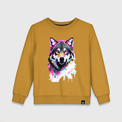 Свитшот хлопковый детский Волчья морда - нейроарт, цвет: горчичный