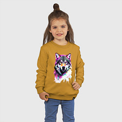 Свитшот хлопковый детский Волчья морда - нейроарт, цвет: горчичный — фото 2