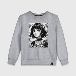 Детский свитшот Аниме девушка портрет черно-белый