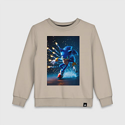 Свитшот хлопковый детский Соник убегает от ракет, цвет: миндальный