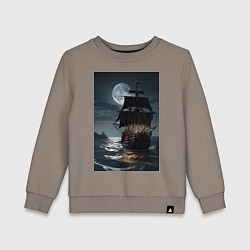 Свитшот хлопковый детский Пиратский корабль в шторм, цвет: утренний латте