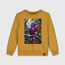 Свитшот хлопковый детский Попугай из драгоценных камней, цвет: горчичный