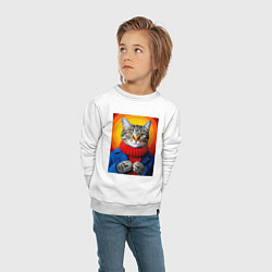 Свитшот хлопковый детский Котик в вязаной кофте, цвет: белый — фото 2