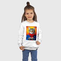 Свитшот хлопковый детский Котик в вязаной кофте, цвет: белый — фото 2