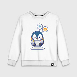 Свитшот хлопковый детский Пингвин пишет письмо, цвет: белый