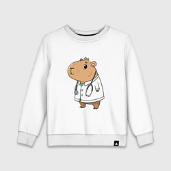 Свитшот хлопковый детский Капибара-доктор, цвет: белый
