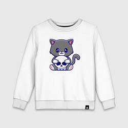 Свитшот хлопковый детский Котик и черепок, цвет: белый