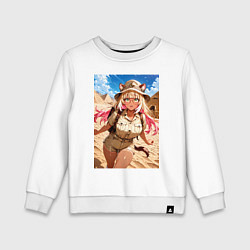 Свитшот хлопковый детский Лиса-археолог исследователь пирамид, цвет: белый