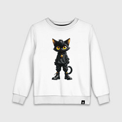 Свитшот хлопковый детский Черный кот в черной одежде, цвет: белый