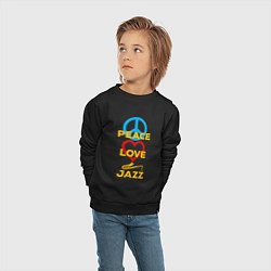 Свитшот хлопковый детский Peace love jazz, цвет: черный — фото 2