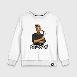 Свитшот хлопковый детский XXXTentacion довольный у микрофона, цвет: белый