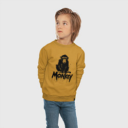 Свитшот хлопковый детский Черная обезьяна с надписью, цвет: горчичный — фото 2