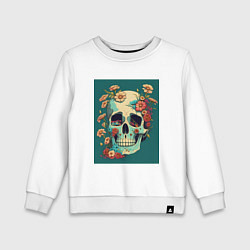 Свитшот хлопковый детский Череп в цветах, цвет: белый