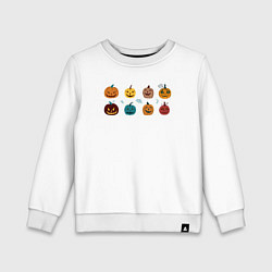 Свитшот хлопковый детский Разноцветные тыквы Джека на Хэллоуин, цвет: белый