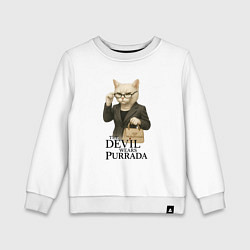 Свитшот хлопковый детский Дьявол носит Пурада пародия с кошкой, цвет: белый