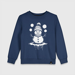 Свитшот хлопковый детский Снеговик в вязаной шапке, цвет: тёмно-синий