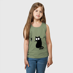 Майка детская хлопок Кот и рыба, цвет: авокадо — фото 2