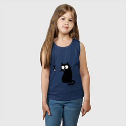 Майка детская хлопок Кот и рыба, цвет: тёмно-синий — фото 2