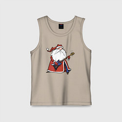 Майка детская хлопок Дед Мороз гитарист, цвет: миндальный