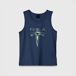 Майка детская хлопок Tesla Logo Тесла Логотип Карбон, цвет: тёмно-синий
