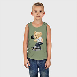 Майка детская хлопок Кульный мишутка - скейтер, цвет: авокадо — фото 2