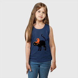 Майка детская хлопок Чёрный хэллоуинский котик, цвет: тёмно-синий — фото 2