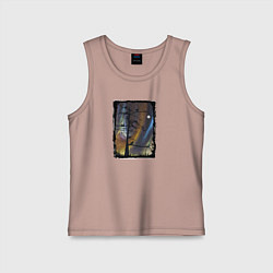 Майка детская хлопок Кошки на дереве и северное сияние, цвет: пыльно-розовый