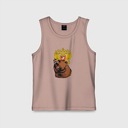 Майка детская хлопок Патриотичный медведь на фоне герба, цвет: пыльно-розовый