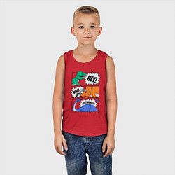 Майка детская хлопок Поп арт говорящие динозавры, цвет: красный — фото 2