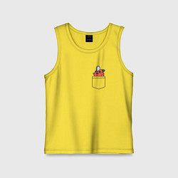 Майка детская хлопок Пачита в кармашке - Человек бензопила, цвет: желтый