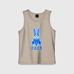 Майка детская хлопок Геометрический синий кролик 2023, цвет: миндальный