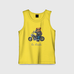 Майка детская хлопок Крутой мотоциклист медведь, цвет: желтый