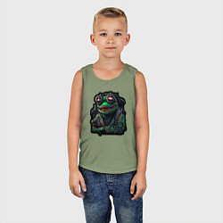 Майка детская хлопок Лягушонок Пепе киберпанк, цвет: авокадо — фото 2