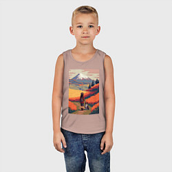 Майка детская хлопок Девушка, выгуливающая собаку на полях Японии, цвет: пыльно-розовый — фото 2