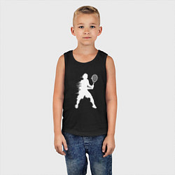 Майка детская хлопок Белый силуэт теннисиста, цвет: черный — фото 2
