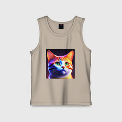 Майка детская хлопок Милый котик с большими глазами, цвет: миндальный