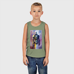 Майка детская хлопок Cyber skeleton - watercolor - sketch, цвет: авокадо — фото 2