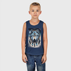 Майка детская хлопок Шаман волк, цвет: тёмно-синий — фото 2