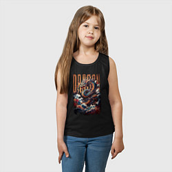 Майка детская хлопок С драконом на волне и цветами, цвет: черный — фото 2