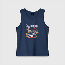 Майка детская хлопок Death metal - котик с гитарой, цвет: тёмно-синий