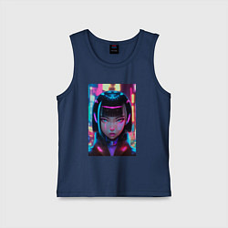 Майка детская хлопок Девушка киберпанк с черными волосами, цвет: тёмно-синий
