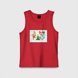 Майка детская хлопок Снеговик и заяц, цвет: красный