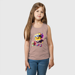 Майка детская хлопок Губка Боб и улитка Гэри - киберпанк, цвет: пыльно-розовый — фото 2