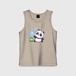 Майка детская хлопок Панда и мыльные пузыри, цвет: миндальный