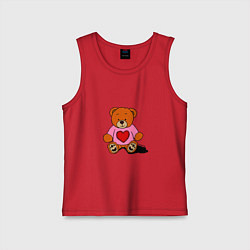 Майка детская хлопок Плюшевый мишка с сердечком, цвет: красный