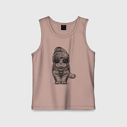 Майка детская хлопок Котенок манул хипстер, цвет: пыльно-розовый