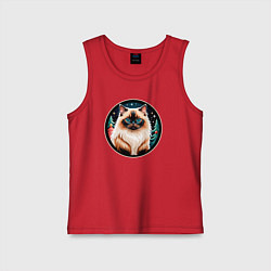 Майка детская хлопок Гималайский кот ждет Новый Год, цвет: красный