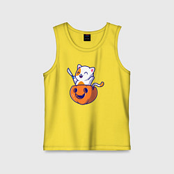 Майка детская хлопок Котёнок в тыкве, цвет: желтый