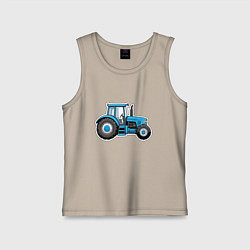 Майка детская хлопок Синий трактор сбоку, цвет: миндальный
